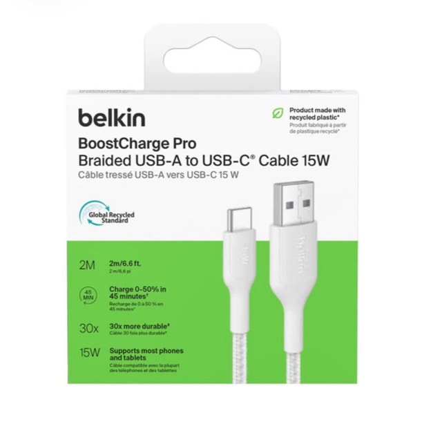 Brand New Belkin BoostCharge Pro Braided USB-A/USB-C Cable