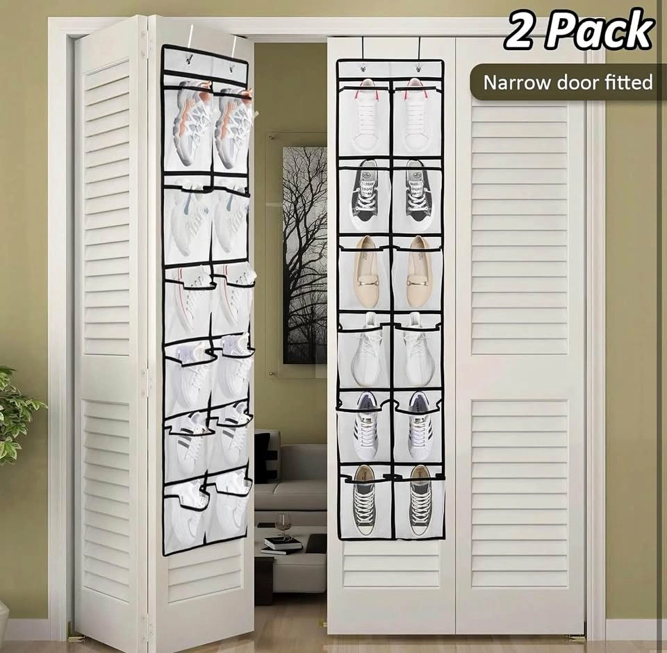 New 2 Pack Large Pocket Over Door Shoe Organizer