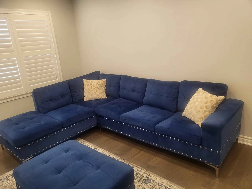 Royal Blue L-shaped Sofa with Storage Ottoman
