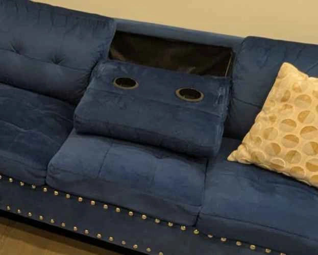 Royal Blue L-shaped Sofa with Storage Ottoman - photo 3