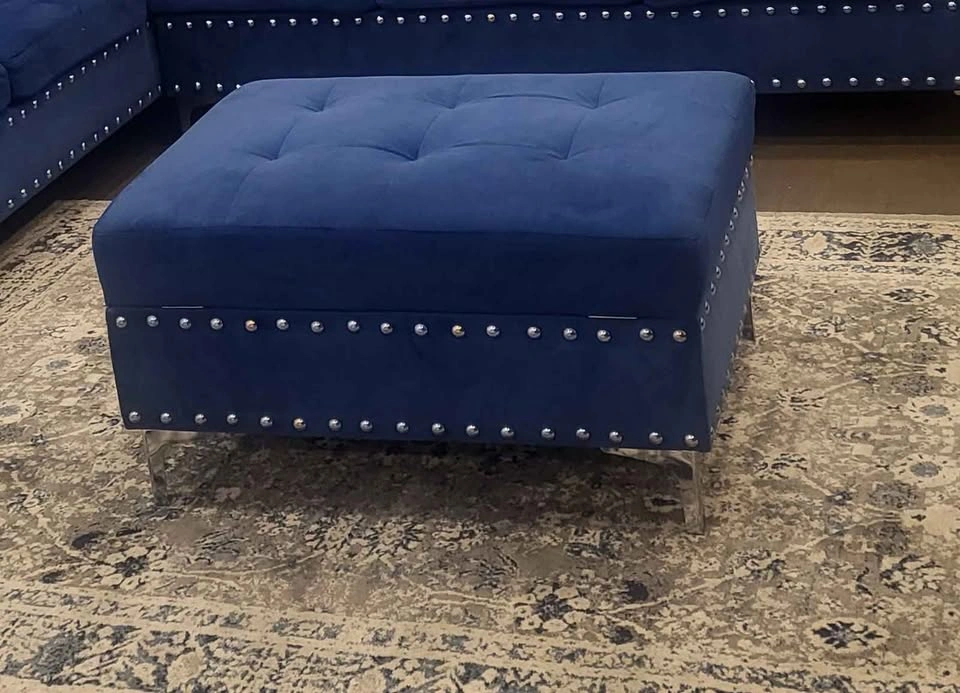 Royal Blue L-shaped Sofa with Storage Ottoman - photo 4