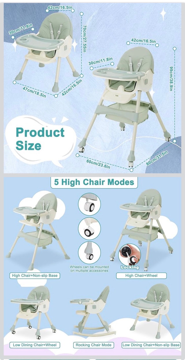 Baby High Chair - 3-in-1 Foldable Convertible - photo 3