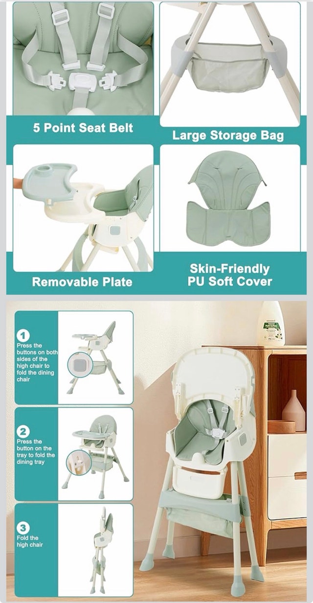 Baby High Chair - 3-in-1 Foldable Convertible - photo 4