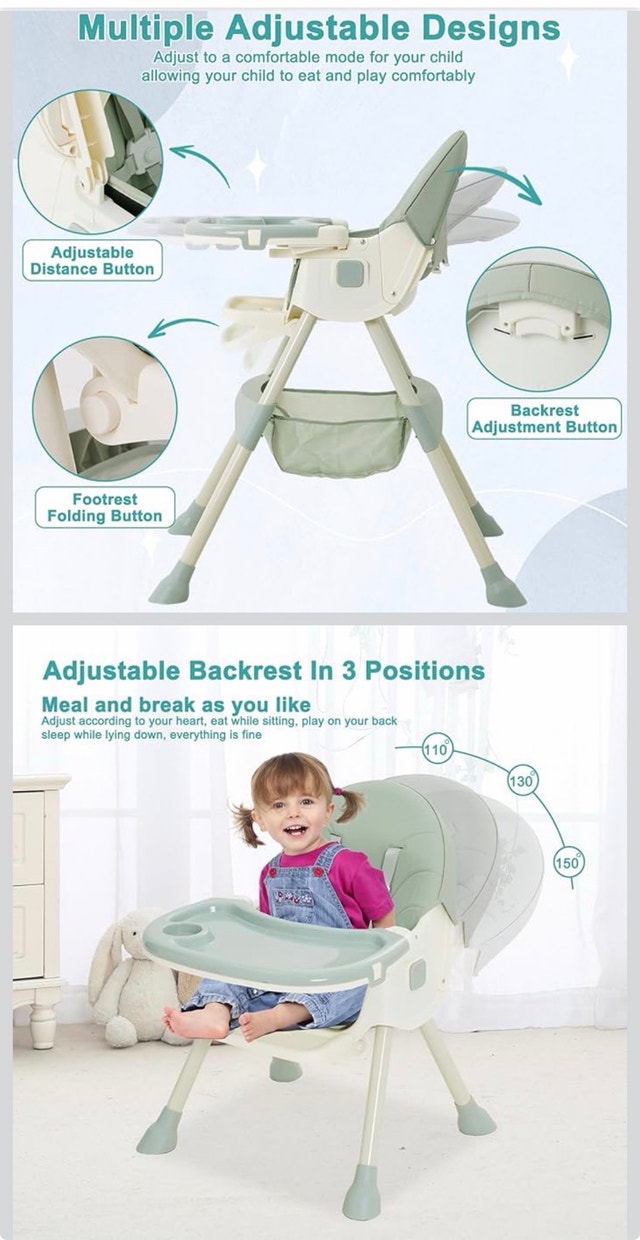 Baby High Chair - 3-in-1 Foldable Convertible - photo 5