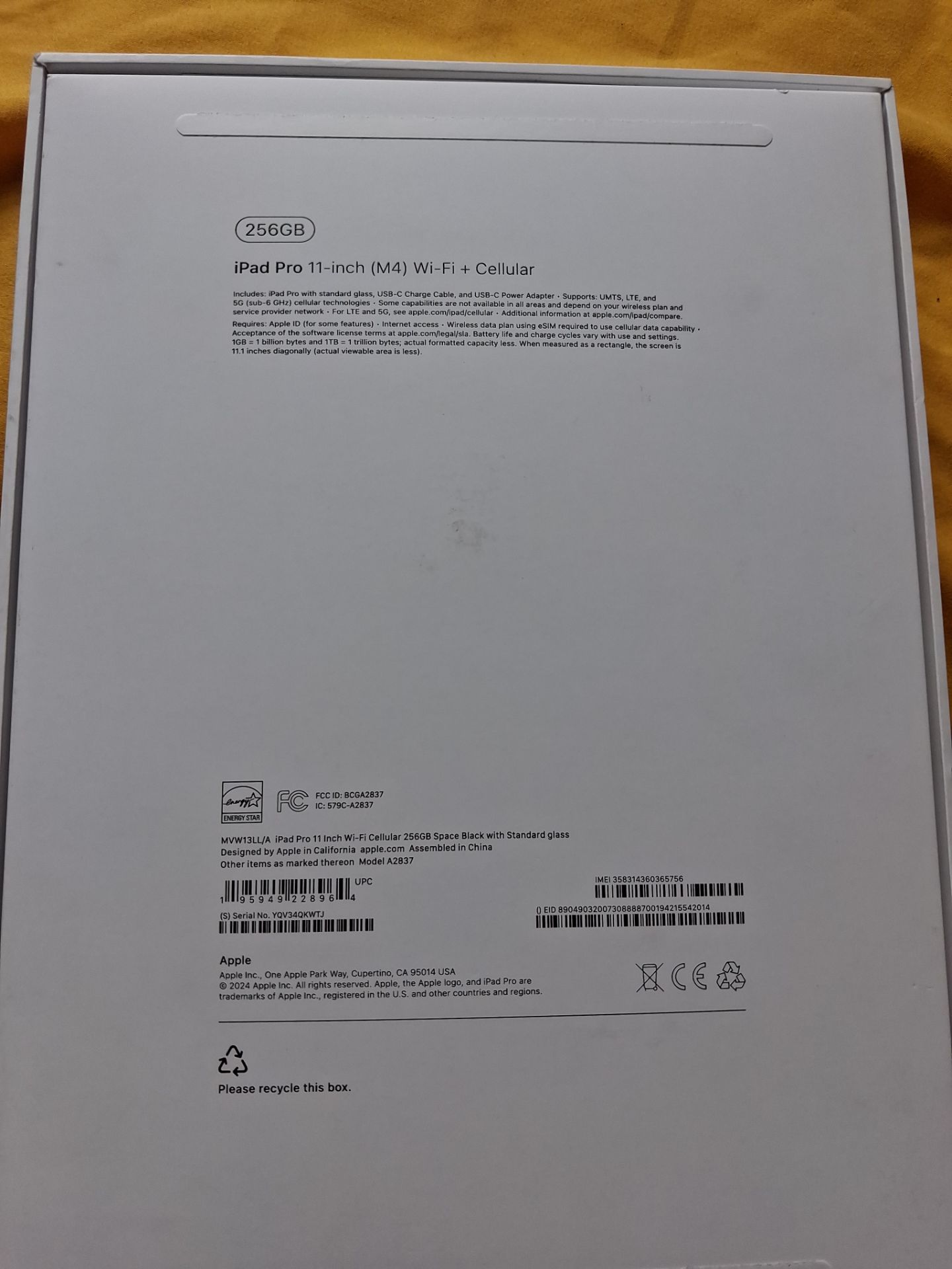 256GB iPad Pro 11-inch (M4) Wi-Fi + Cellular