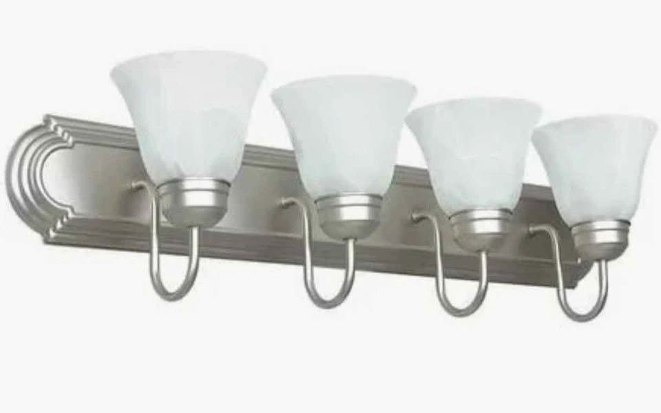 4-Light Bath Vanity, Satin Nickel Finish w/ Faux Alabaster Glass - photo 2