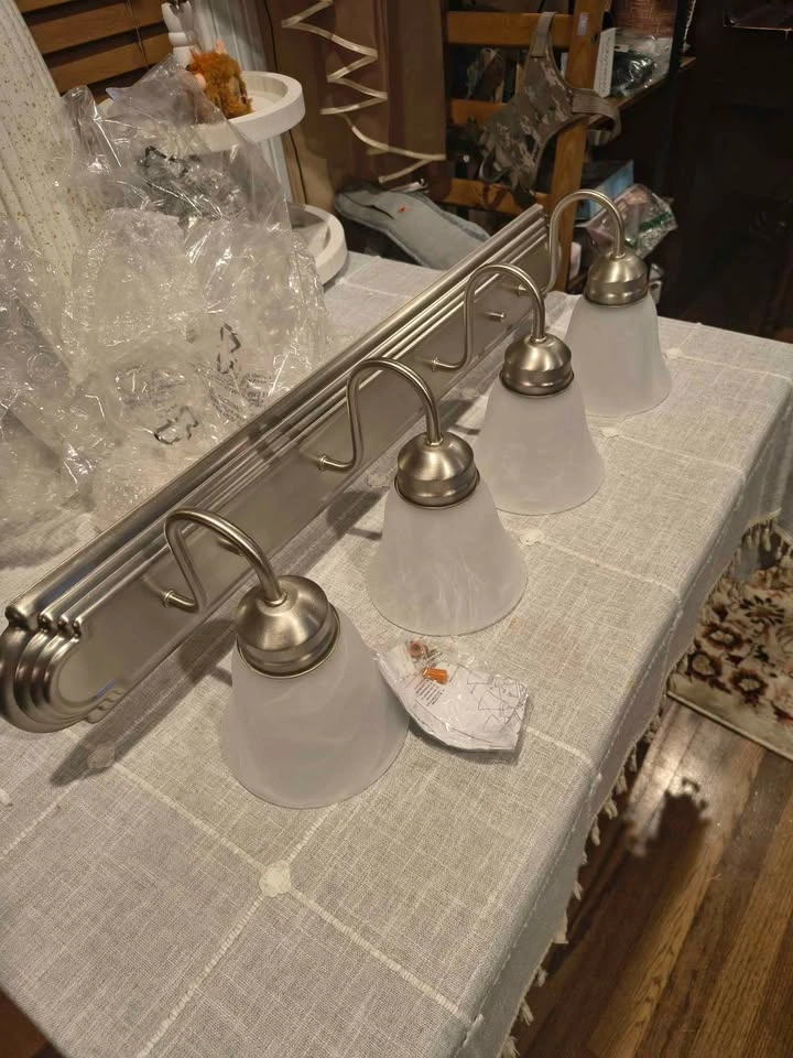 4-Light Bath Vanity, Satin Nickel Finish w/ Faux Alabaster Glass - photo 5