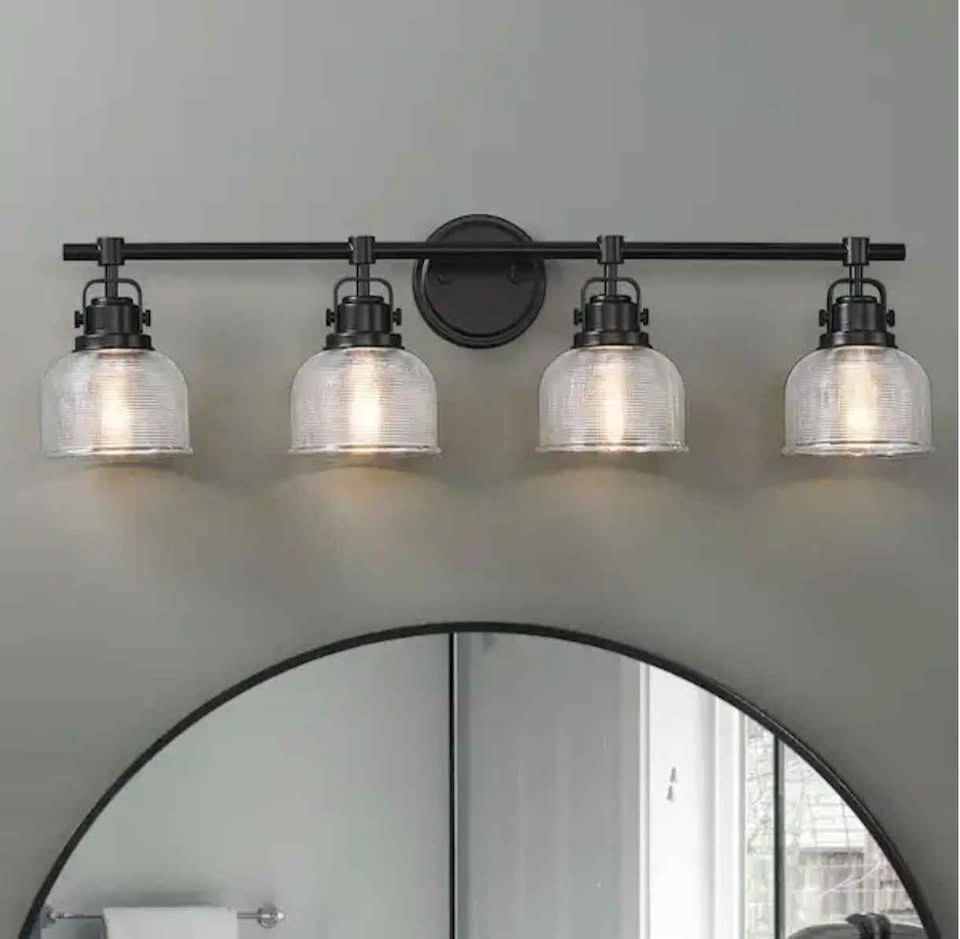 4-Light Bathroom Vanity Light with Clear Prismatic Glass Shade, - photo 2