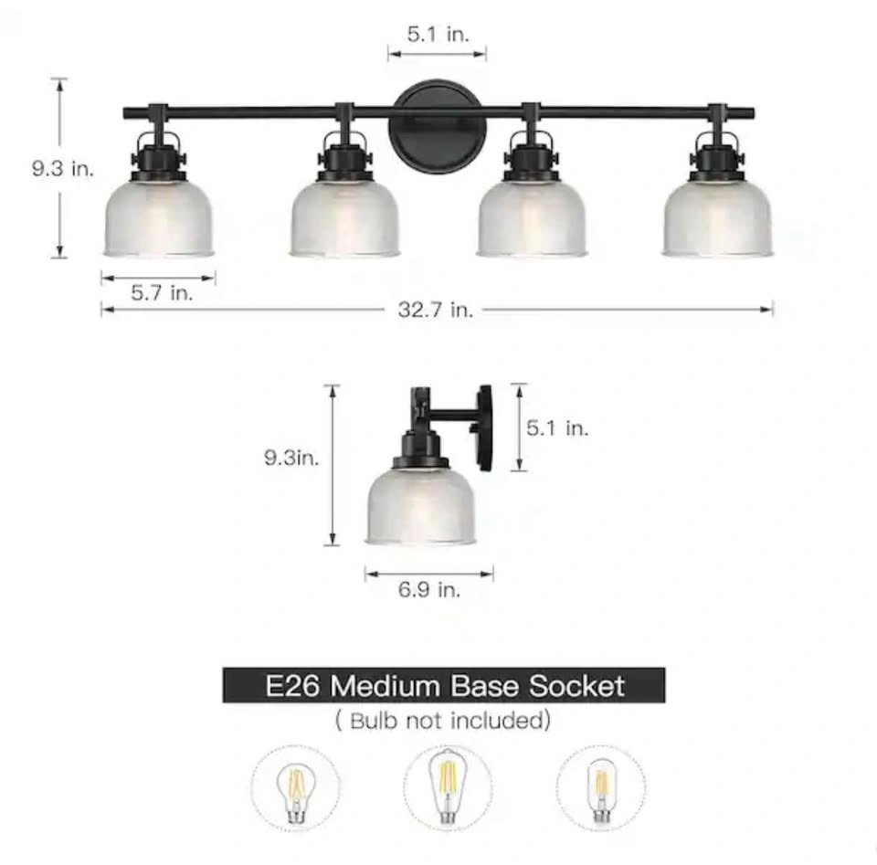 4-Light Bathroom Vanity Light with Clear Prismatic Glass Shade, - photo 3