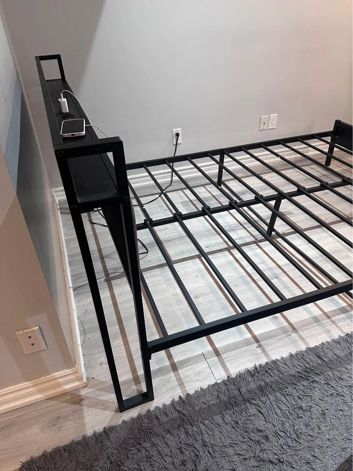 Queen Metal Bed Frame w/ Charging Station & Upholstered Headboar - photo 4