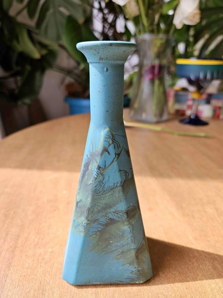 Vintage/Modern Geometric Bud Vase/Decor- Matte Turquoise Stonewa