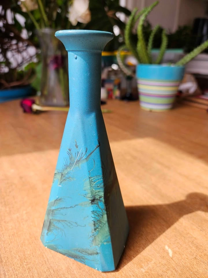 Vintage/Modern Geometric Bud Vase/Decor- Matte Turquoise Stonewa - photo 2