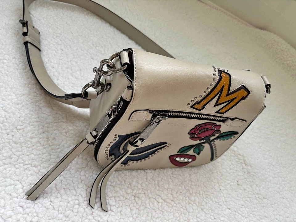 Marc Jacobs Maverick Cream Embellished Collage Saddle Crossbody