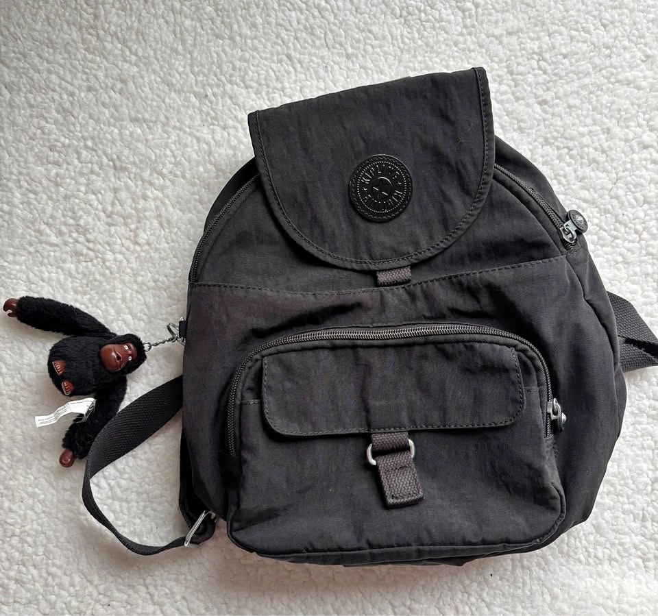 Kipling Y2K Black Queenie Backpack (13") with Monkey Keychain