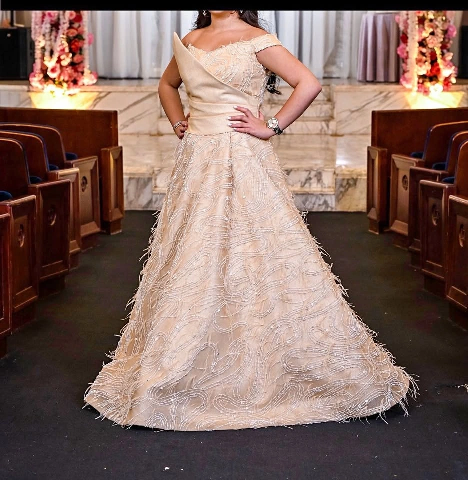 Custom Made Champagne Beaded Gown - Women Size 4