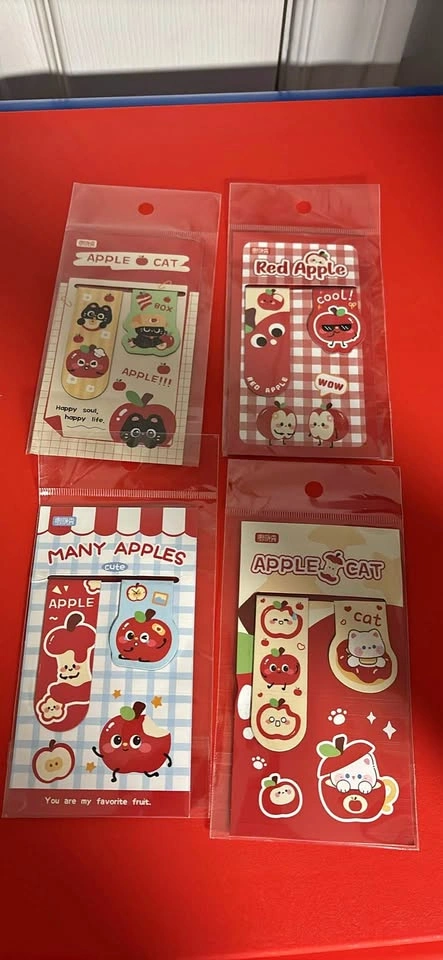 Cute Magnetic Bookmarks Apple Cat Red Apple 4 Pack