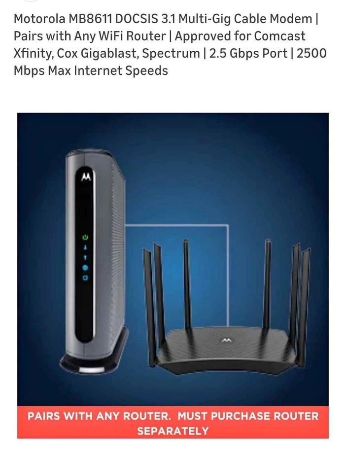 Motorola 3.1 Multi Gig Modem & 4x4 WiFi Router