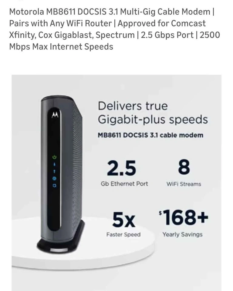 Motorola 3.1 Multi Gig Modem & 4x4 WiFi Router - photo 2