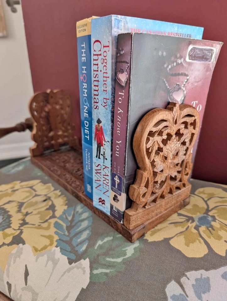 Carved Wood Adjustable Book Stand Bookends