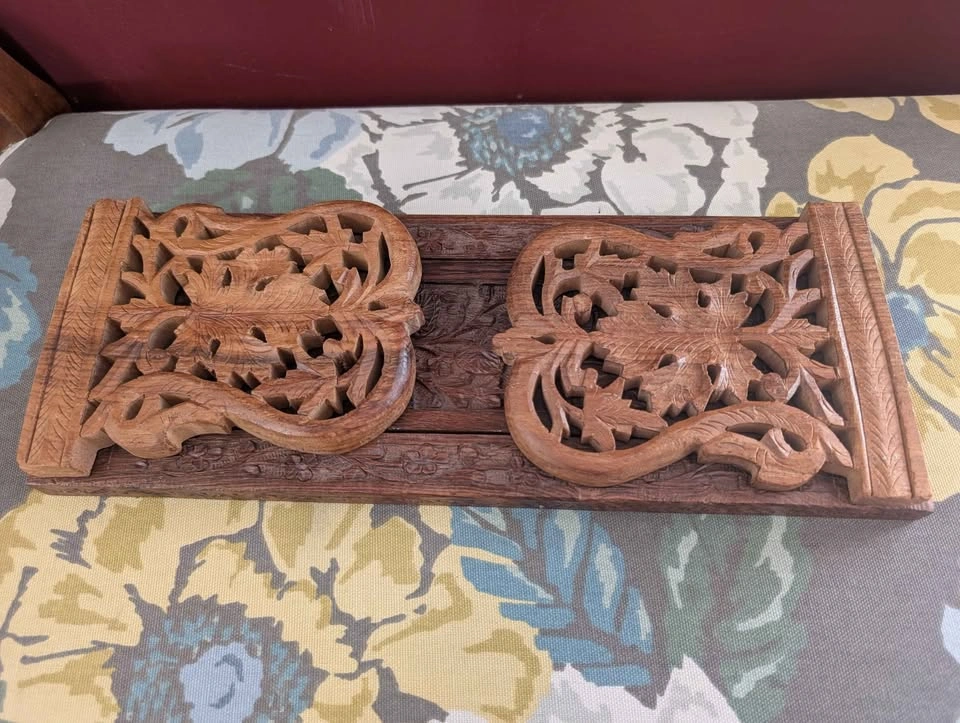 Carved Wood Adjustable Book Stand Bookends - photo 2
