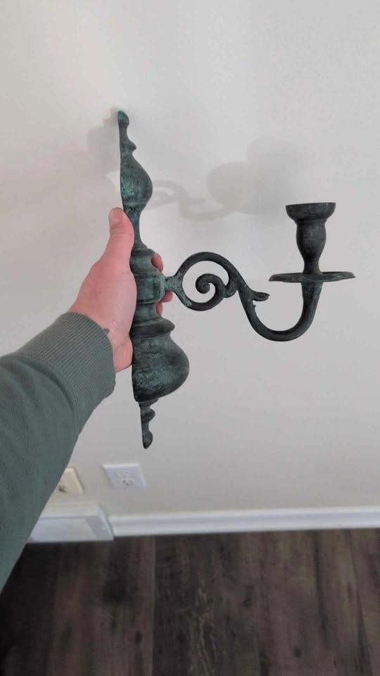 Pair of Metal Wall Sconces Green Patina - photo 2