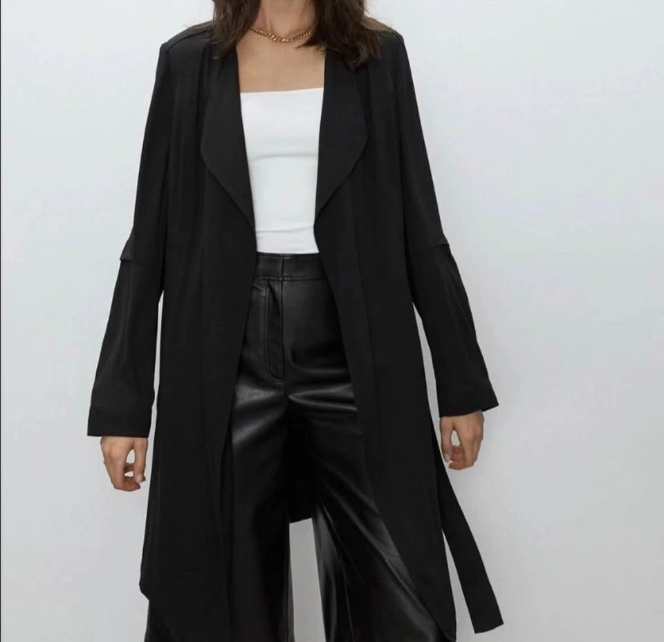 EUC Babaton Aritzia Black Flowy Trench Coat Blazer Cardigan XS - photo 4