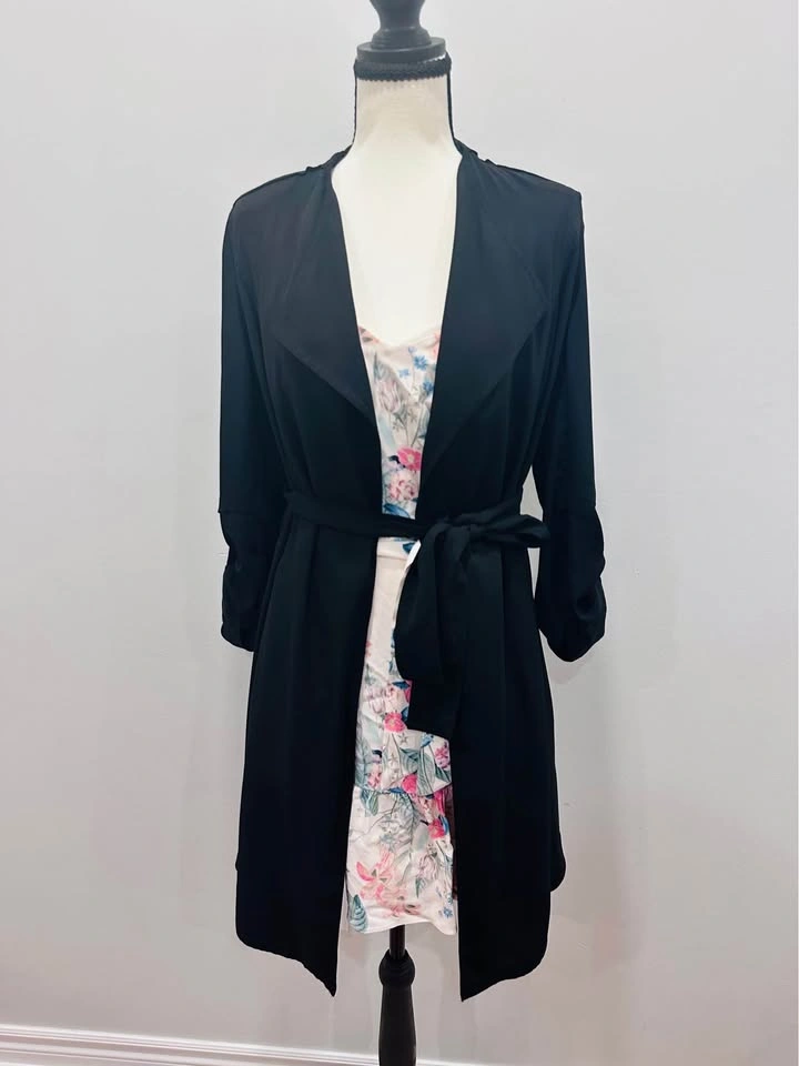 EUC Babaton Aritzia Black Flowy Trench Coat Blazer Cardigan XS - photo 5