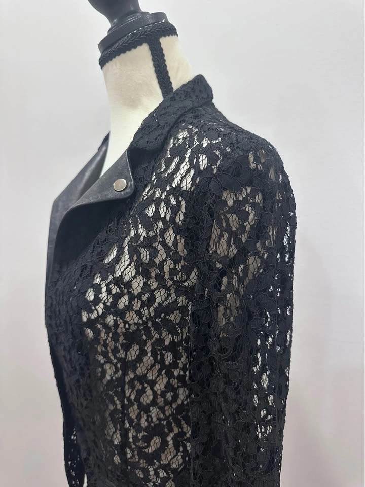 The Kooples Black Floral Lace Leather Blazer Womens Jacket Small - photo 4