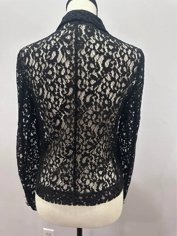 The Kooples Black Floral Lace Leather Blazer Womens Jacket Small - photo 5
