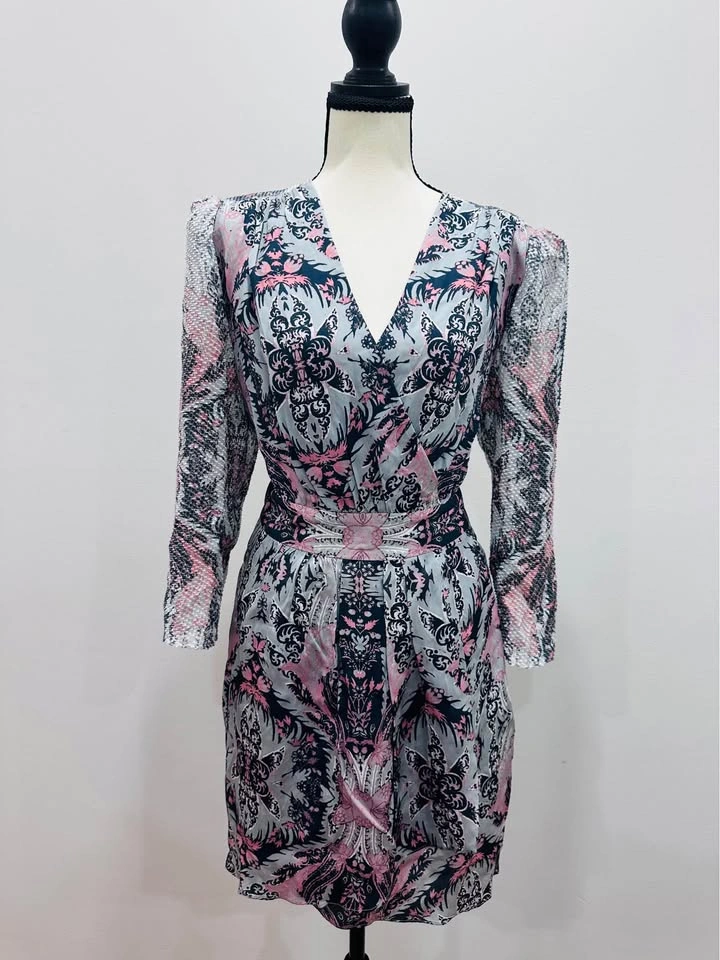 NWT REISS Size US 8 Faux Wrap Women's Dress Pink Grey Navy Paisl - photo 2