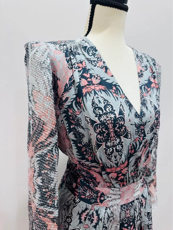NWT REISS Size US 8 Faux Wrap Women's Dress Pink Grey Navy Paisl - photo 3