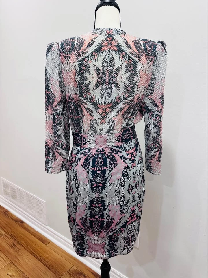 NWT REISS Size US 8 Faux Wrap Women's Dress Pink Grey Navy Paisl - photo 4