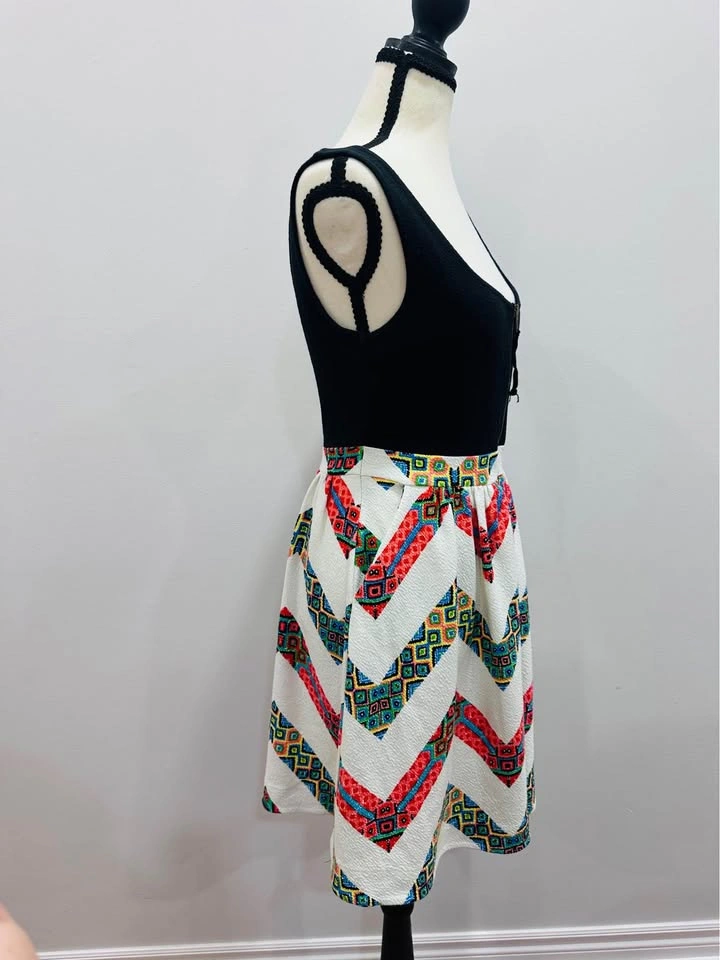 EUC MAEVE Anthropologie Tank Bodice Dress White Chevron Skirt Si - photo 5