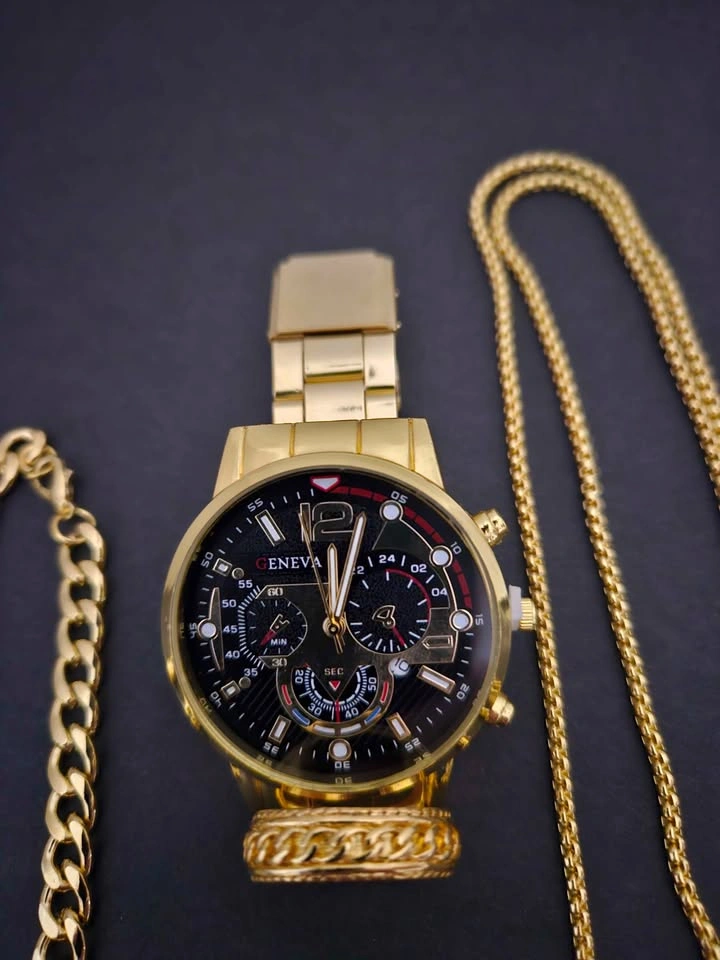 4pc Gold Tone Watch & Jewelry Set - Ring Size 11 - photo 2