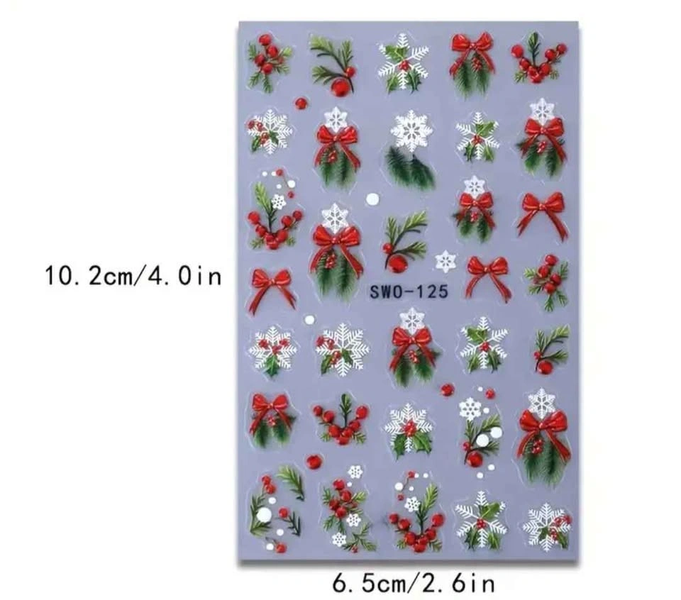 New Christmas Holly Branch & Bow Snowflake Nail Stickers - photo 3