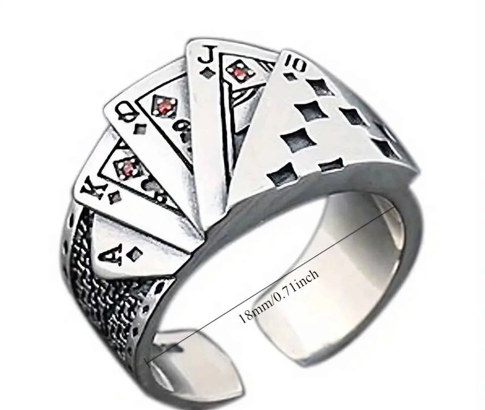 New Vintage Adjustable Zinc Alloy Poker Ring with Royal Flush of - photo 2