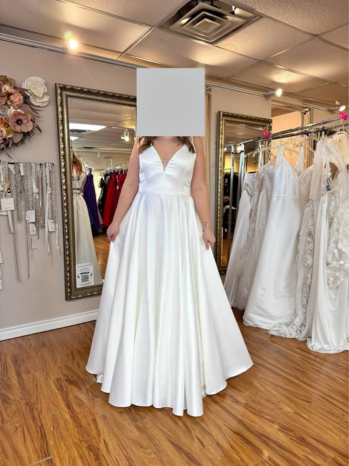 Minimalist Satin A-Line Wedding Dress – Size 20– Worn Once