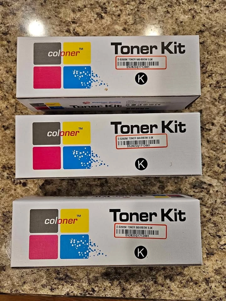 New Toner D-S2825K 593-BBOW 3-Pack Black Cartridges