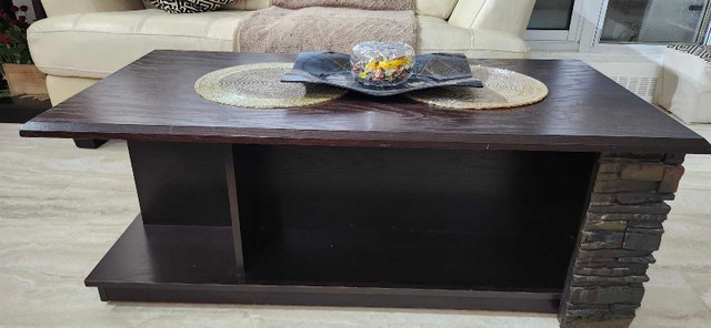 Dark Wood Coffee Table with Stone Accents - $125 - photo 2