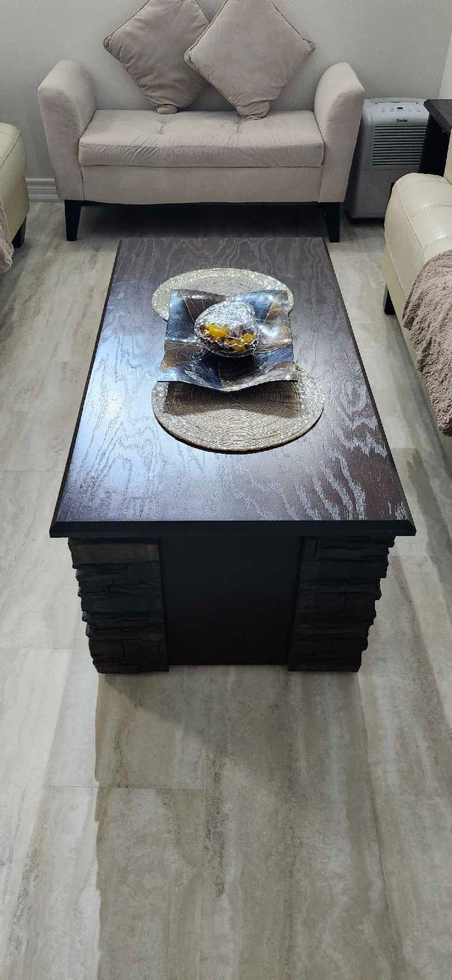 Dark Wood Coffee Table with Stone Accents - $125 - photo 3
