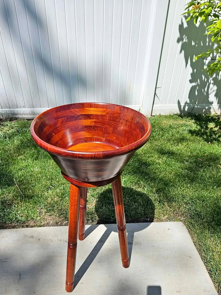 Mid-Century Wooden Decorative Bowl with Stand (16")
