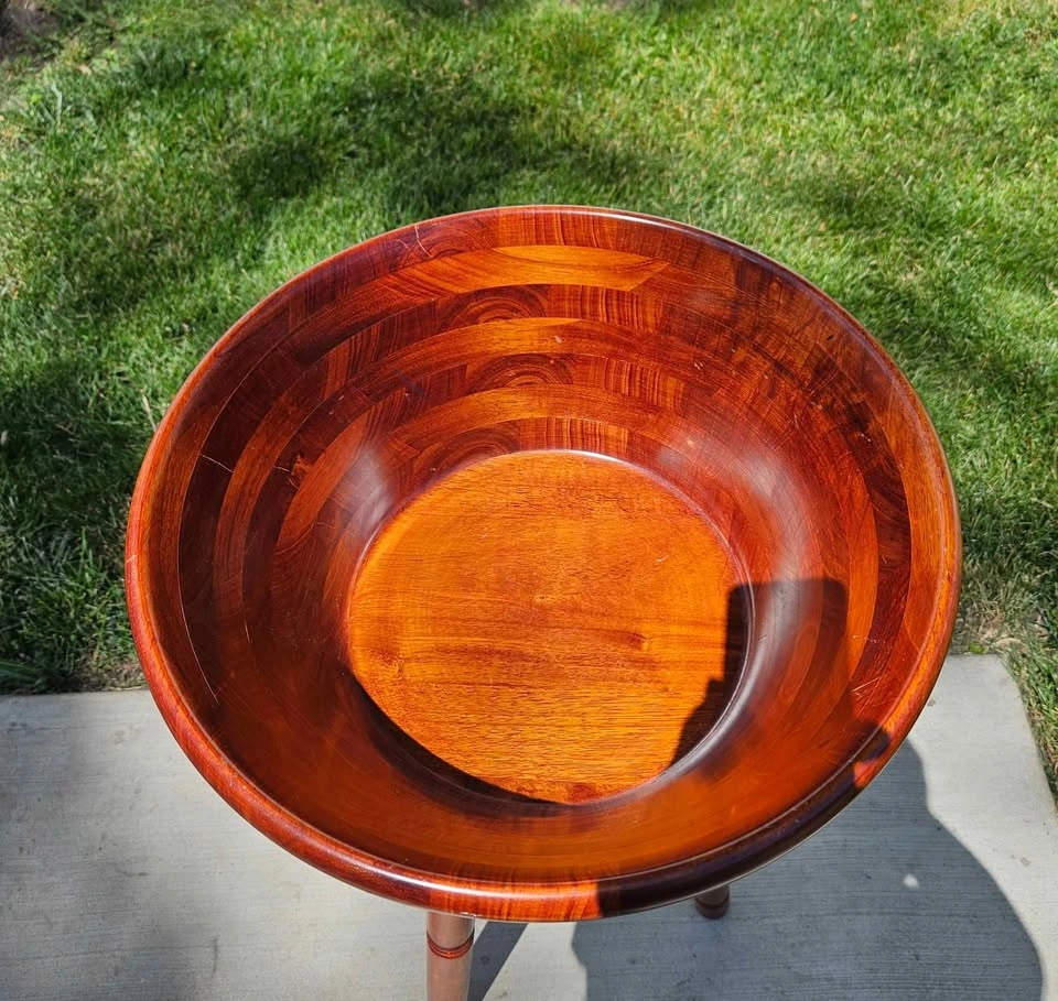 Mid-Century Wooden Decorative Bowl with Stand (16") - photo 2