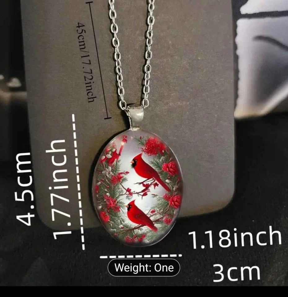 New Oval Resin Cardinal Pendant Necklace - photo 3