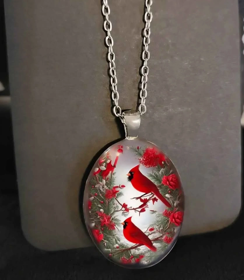 New Oval Resin Cardinal Pendant Necklace - photo 4