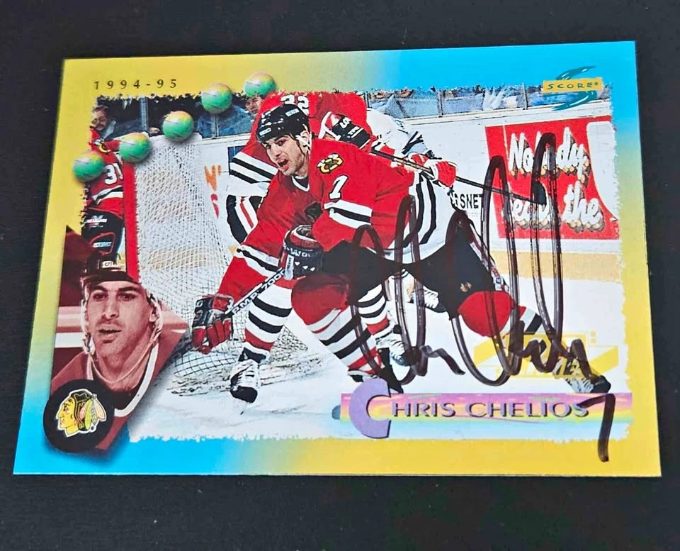 1994-95 Score NHL #189 Chris Chelios Chicago Blackhawks - Autogr