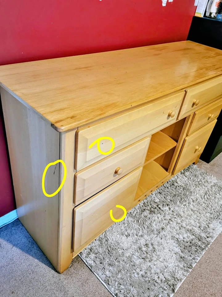 Light Wooden Dresser with Drawers and Shelves