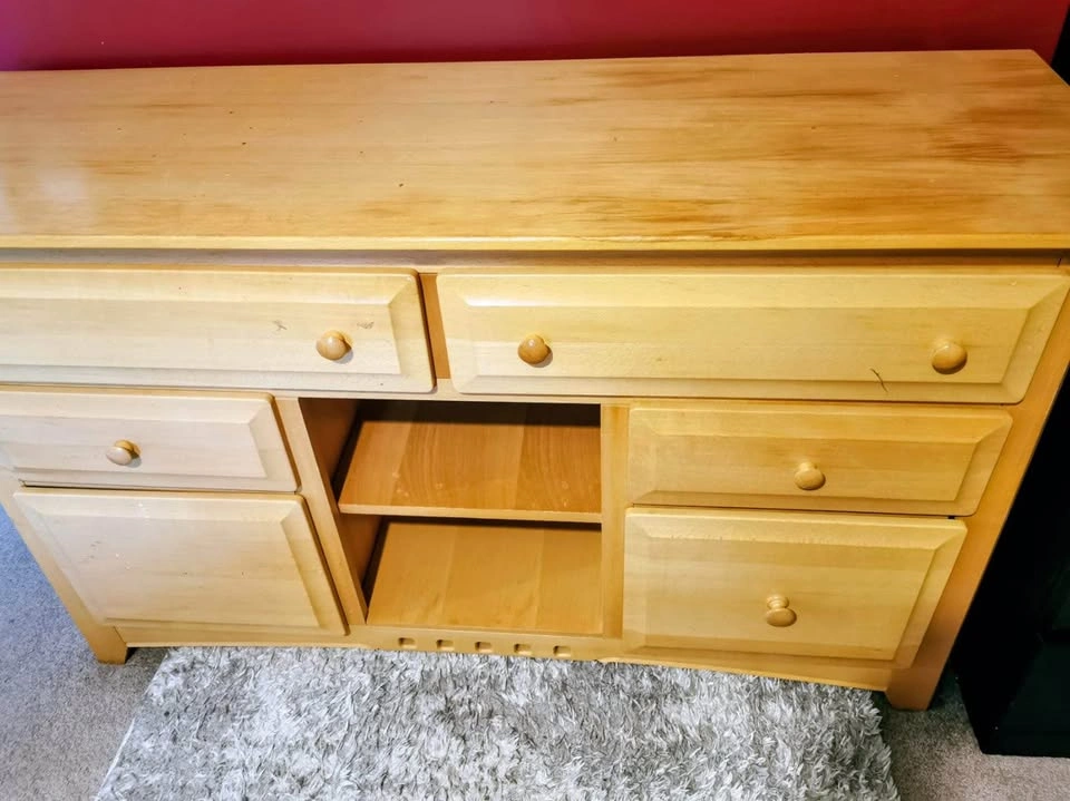 Light Wooden Dresser with Drawers and Shelves - photo 2