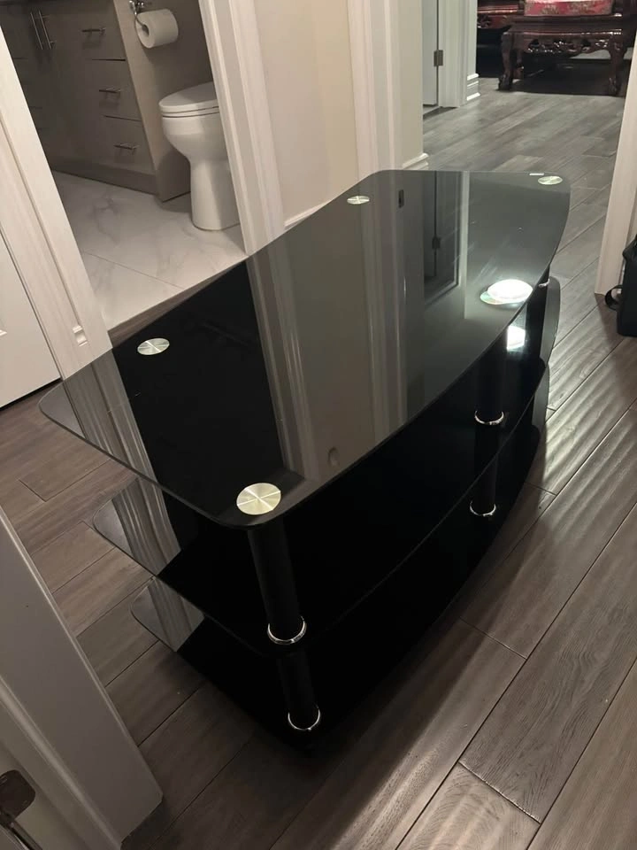 Black Tempered Glass TV Stand - photo 3