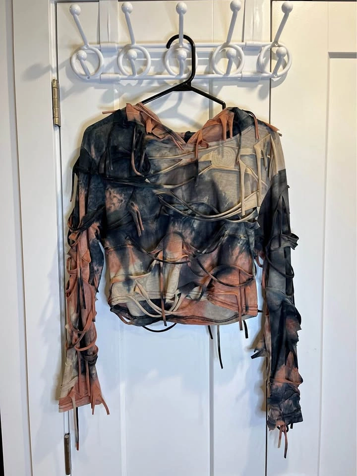 SHEIN Tie-Dye Crop Hooded Long Sleeve w/ Tassels