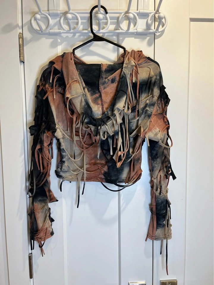 SHEIN Tie-Dye Crop Hooded Long Sleeve w/ Tassels - photo 2
